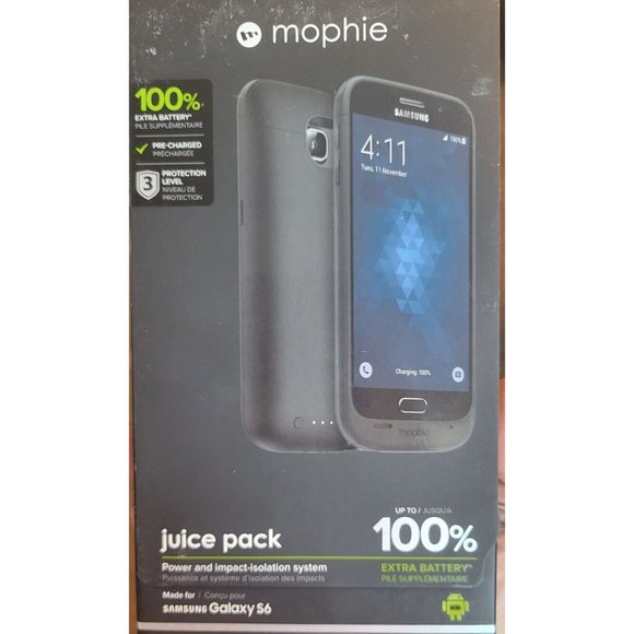 Mophie Juice Pack 100% Extra Battery Case For Samsung Galaxy S6 Black, NIB - Picture 1 of 9